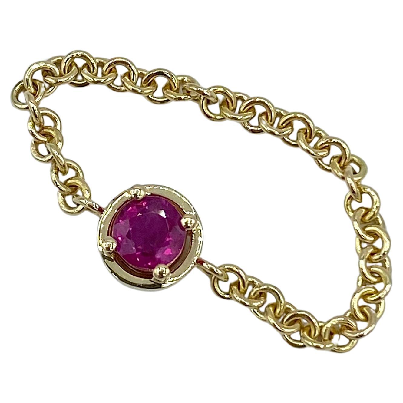 18 Karat Yellow Gold Chain Italian Ruby Ring by Petronilla For Sale