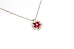 Ruby 1.89 Carat and Diamond 0.41 Carat 18 Karat Gold Flower Pendant Necklace