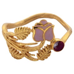 Anillo Flor Rubí Oro 18k Esmaltado