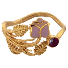 Rubin 18k Gold Emaille Blume Ring