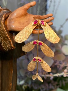 Ruby and 18 Karat Gold Maple Samara Earrings
