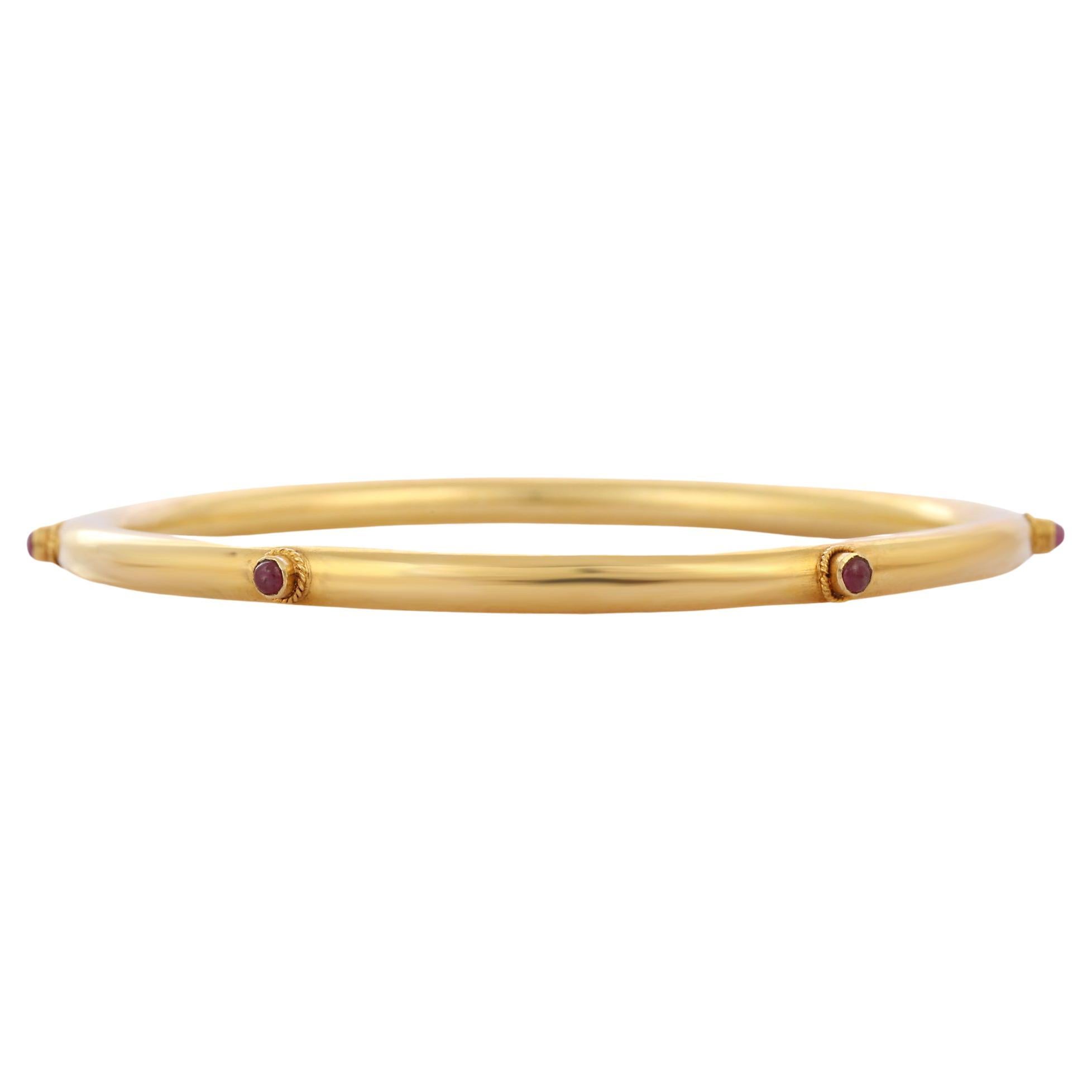 Ruby 18K Solid Yellow Gold Gemstone Bangle For Sale