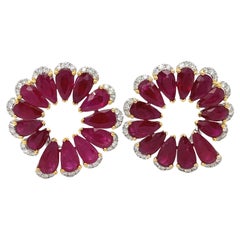 Ruby and Diamond 18K White and Yellow Gold Earrings