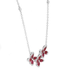 Ruby 1.94Ctw & Diamond 0.20Ctw Butterfly Pendant Necklace 18K White Gold 18 inch