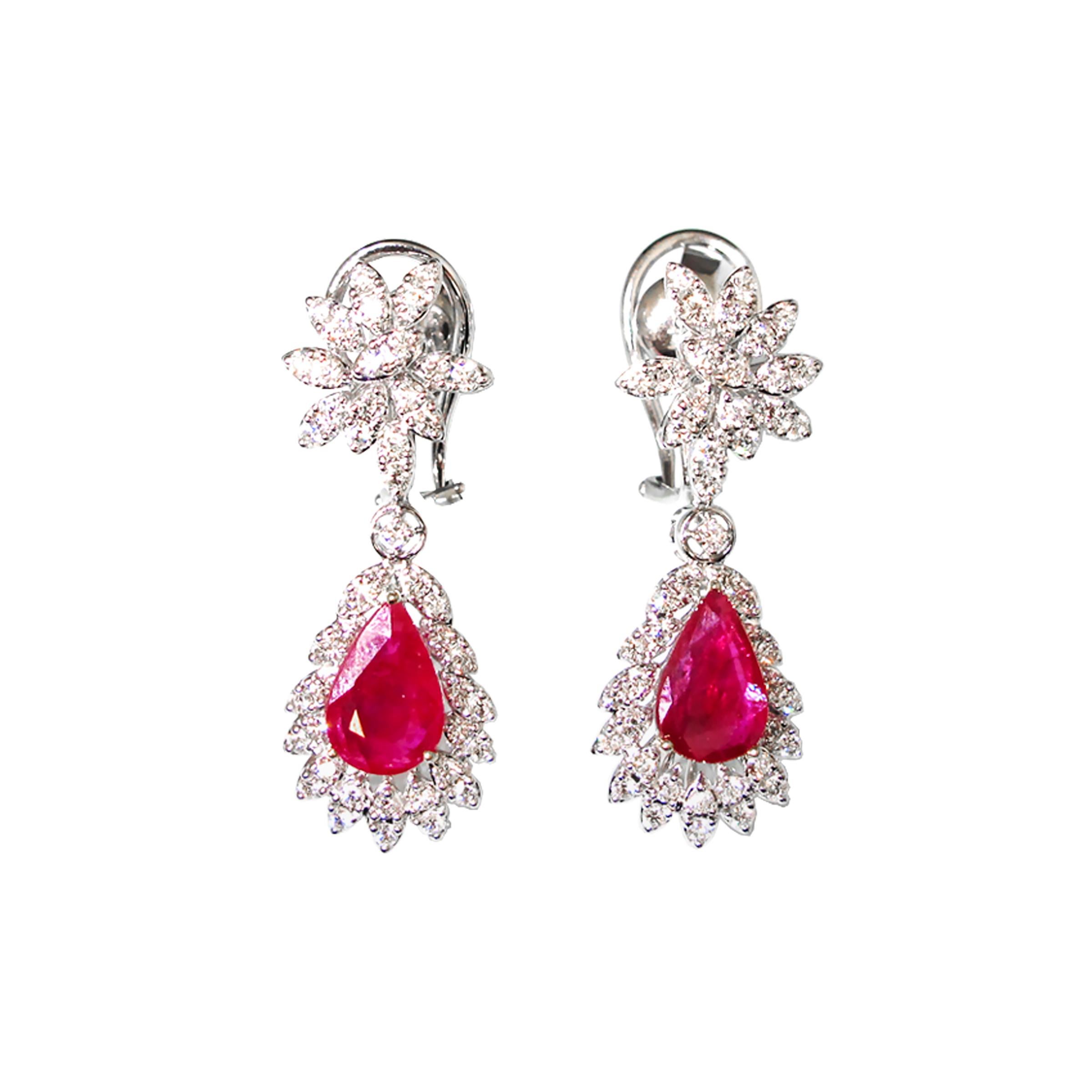 Contemporary Ruby 19.76 Carat, and Diamond Necklace Earrings Set