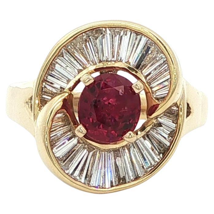 Ruby 1ct & Diamond Ballerina Ring 18k Yellow Gold For Sale