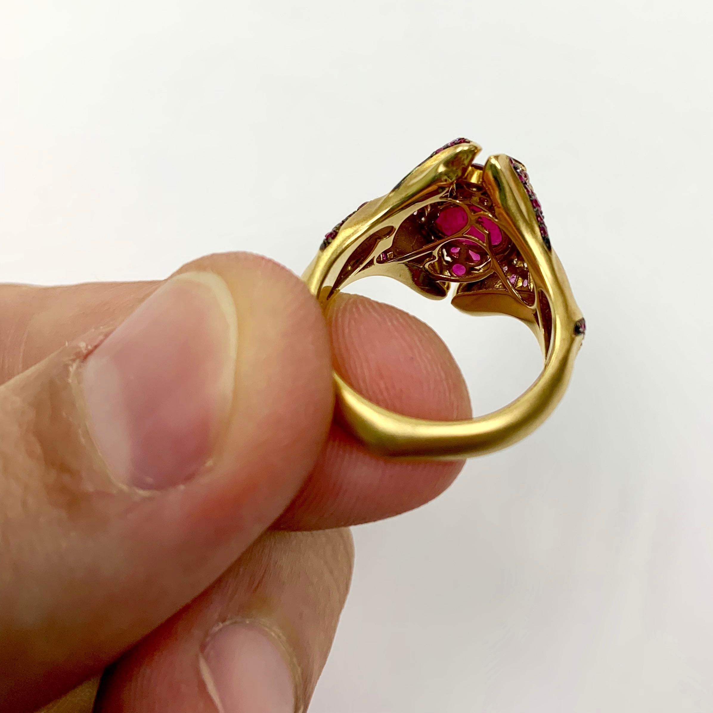 Ruby 2.04 Carat Diamond Pink Sapphire 18 Karat Yellow Gold HeartBeat Ring 2