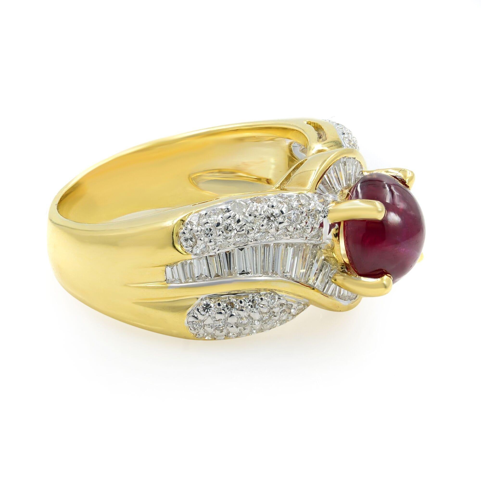 Modern Ruby 2.48cts and Diamond 0.98cttw Cocktail Ring 18k Yellow Gold For Sale