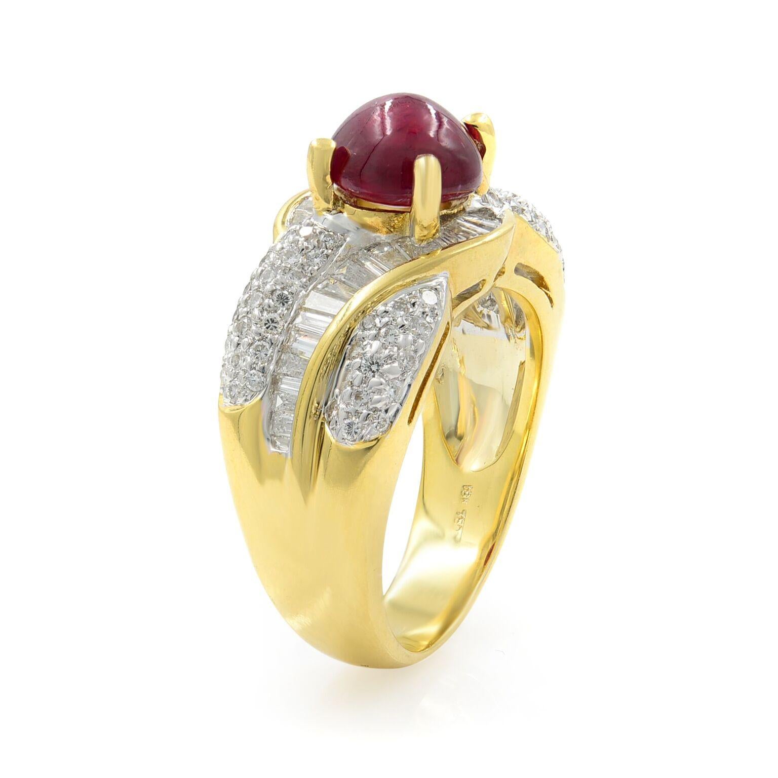 Round Cut Ruby 2.48cts and Diamond 0.98cttw Cocktail Ring 18k Yellow Gold For Sale