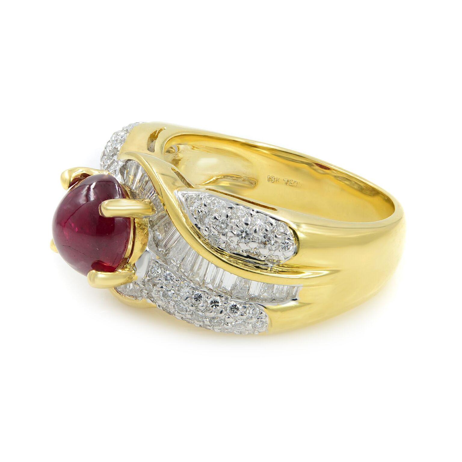 Ruby 2.48cts and Diamond 0.98cttw Cocktail Ring 18k Yellow Gold In New Condition For Sale In New York, NY