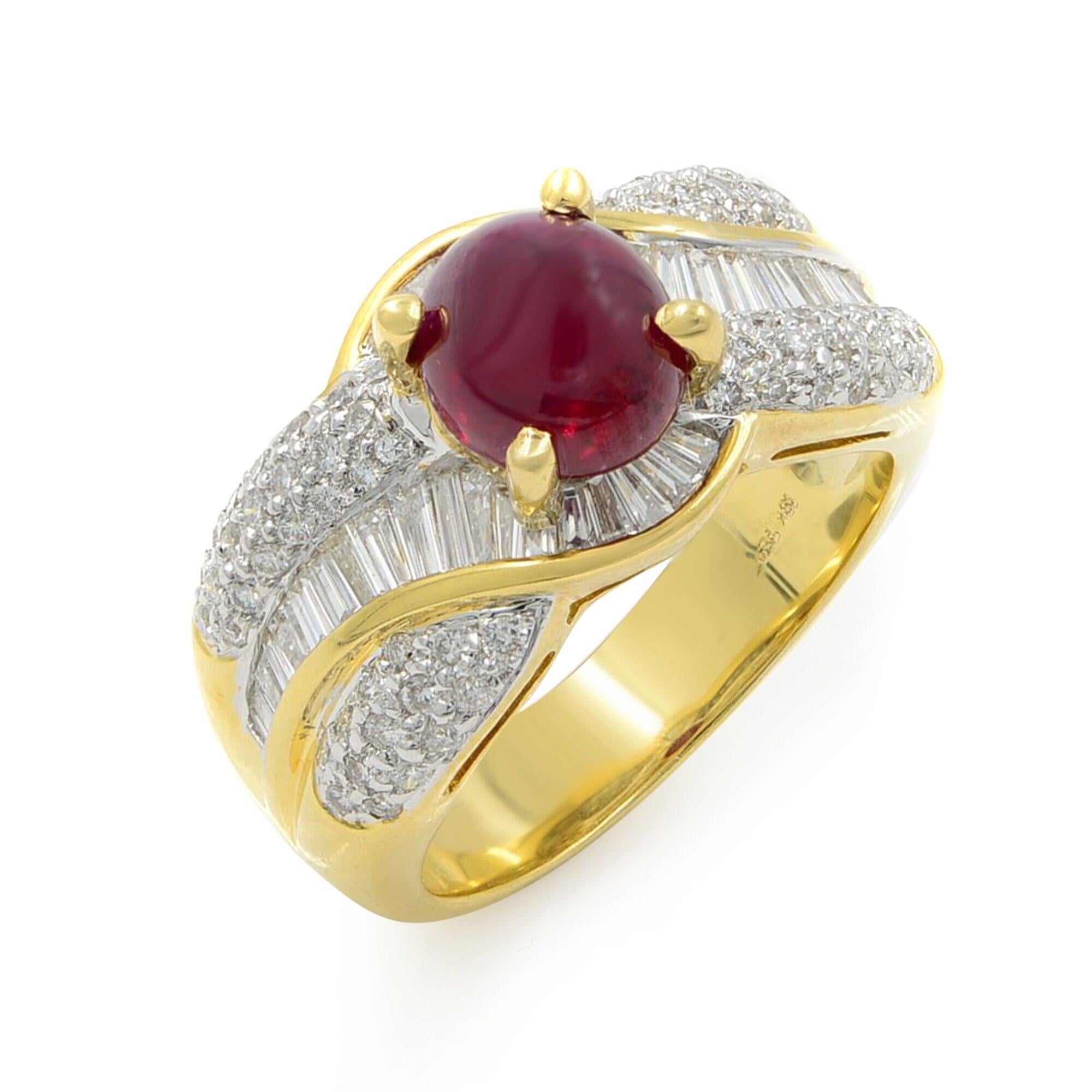 Women's Ruby 2.48cts and Diamond 0.98cttw Cocktail Ring 18k Yellow Gold For Sale