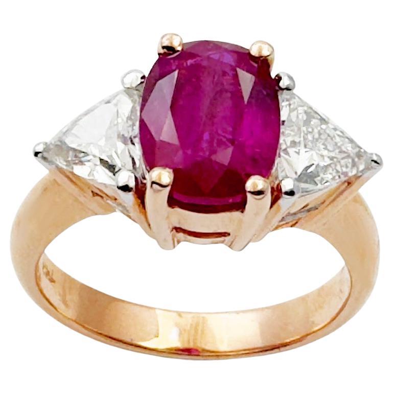 Ruby 2.57 with Diamond Ring set in 18K Rose Gold Settings For Sale