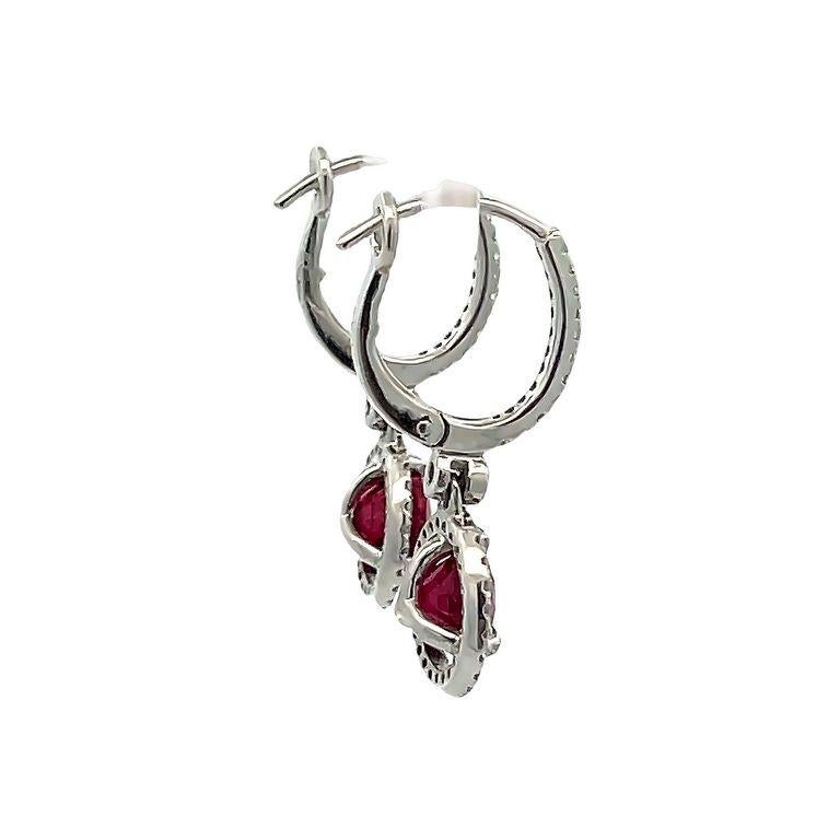 Women's Ruby 2.63CT Round Diamond 0.31CT Dangle Earrings in 18K White Gold GIA For Sale
