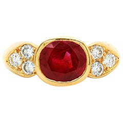 Vintage Ruby, 2.65 Carat, Burma, No Heat, and Diamond Ring, France