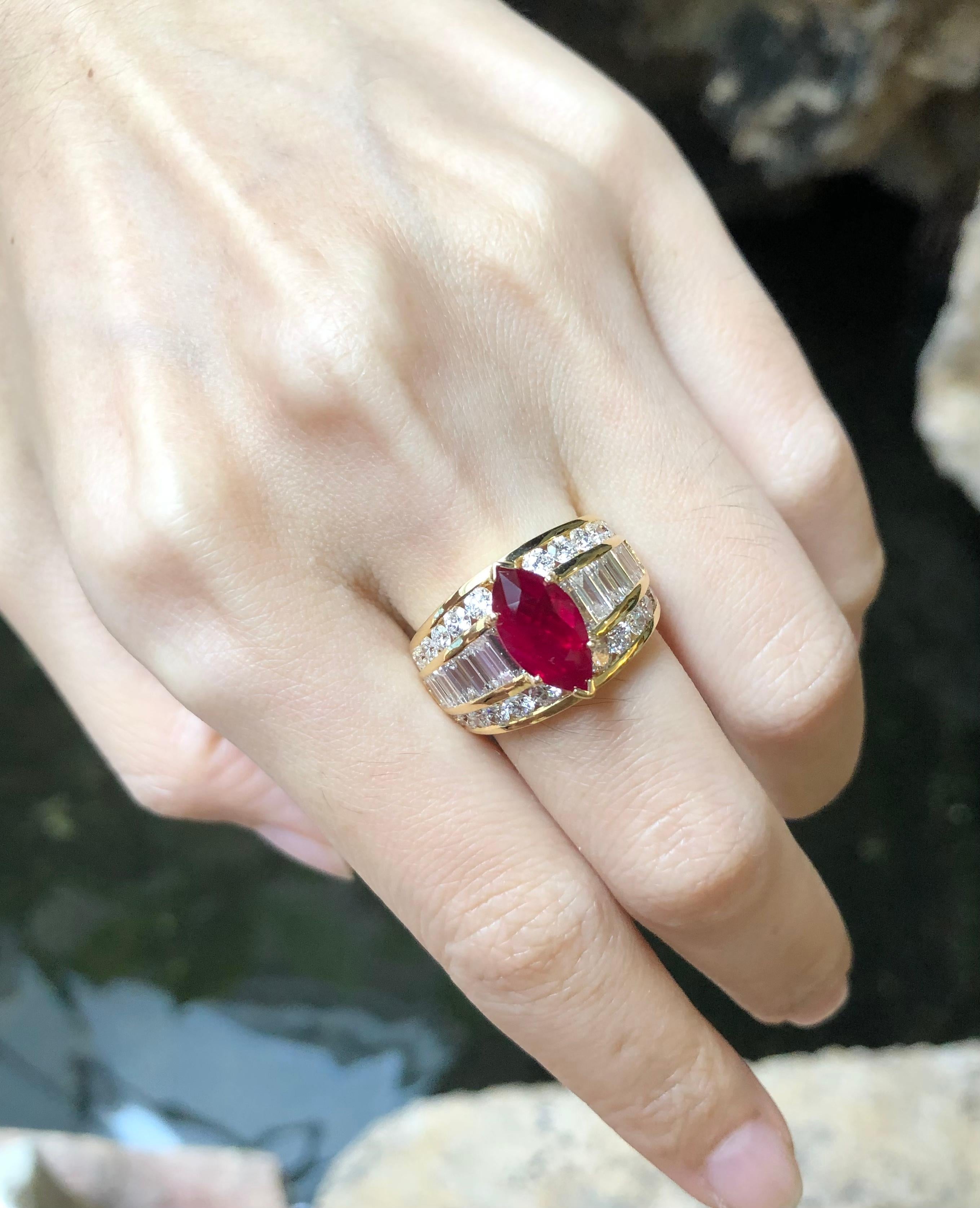 Ruby 2.71 carats with Diamond 2.59 carats Ring set in 18 Karat Gold Settings

Width:  0.6 cm 
Length: 1.4 cm
Ring Size: 54
Total Weight: 10.76 grams

