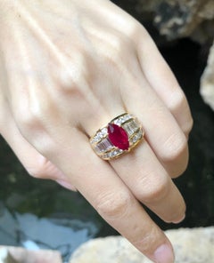 Ruby 2.71 Carats with Diamond 2.59 Carats Ring Set in 18 Karat Gold Settings