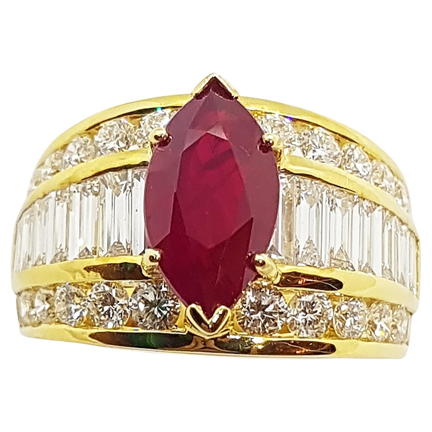 Ruby 2.71 Carats with Diamond 2.59 Carats Ring Set in 18 Karat Gold Settings For Sale