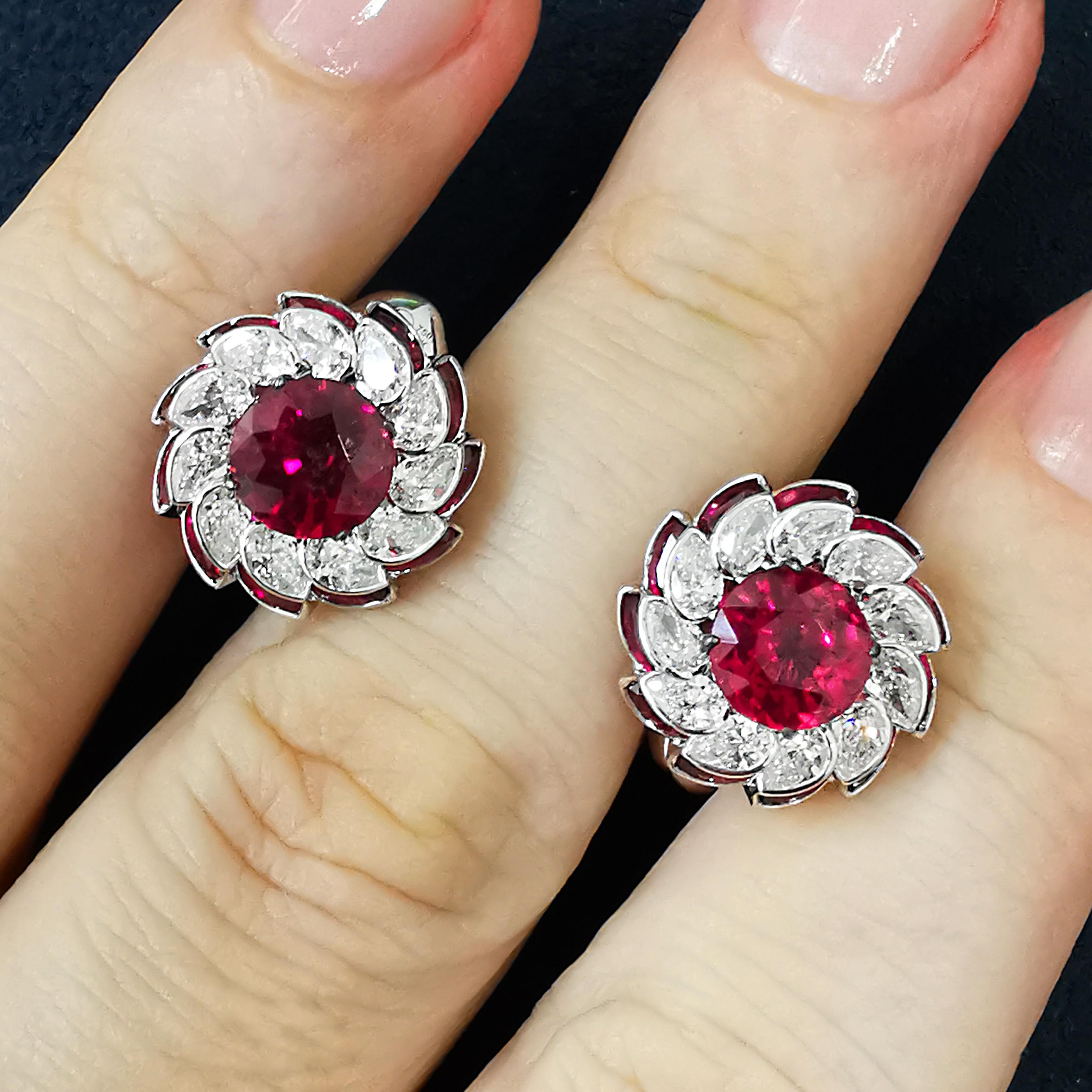 Pear Cut Ruby 2.74 Ct Diamonds Rubies Pear 18 Karat White Gold High Jewelry Earrings For Sale