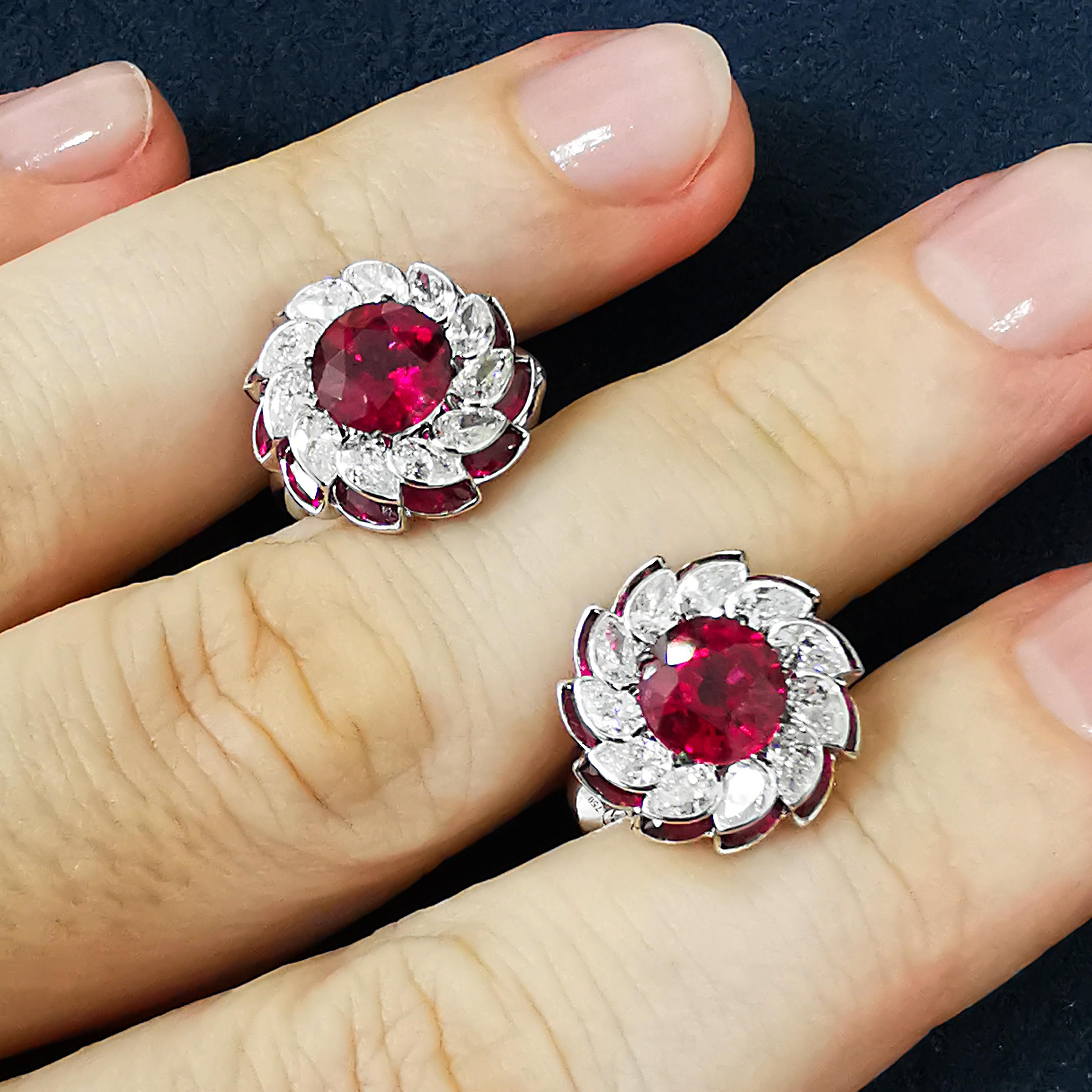 Ruby 2.74 Ct Diamonds Rubies Pear 18 Karat White Gold High Jewelry Earrings In New Condition For Sale In Bangkok, TH