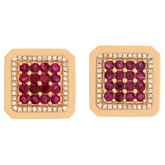 Vintage Ruby & 3.20 Carat Diamond 18k Yellow Gold Square Cufflinks