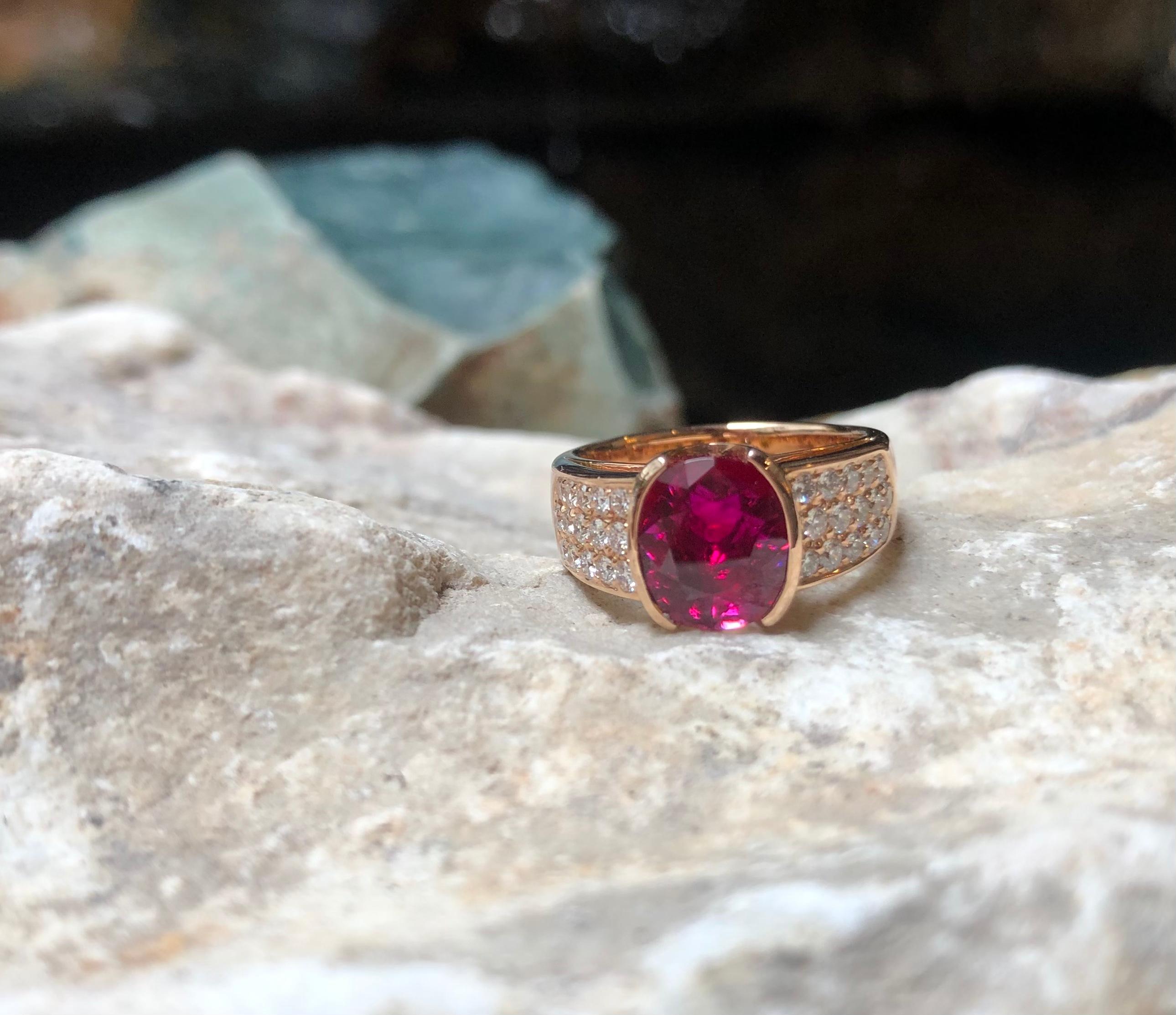 Ruby 3.20 Carat with Diamond 0.58 Carat Ring Set in 18 Karat Pink Gold Settings For Sale 9