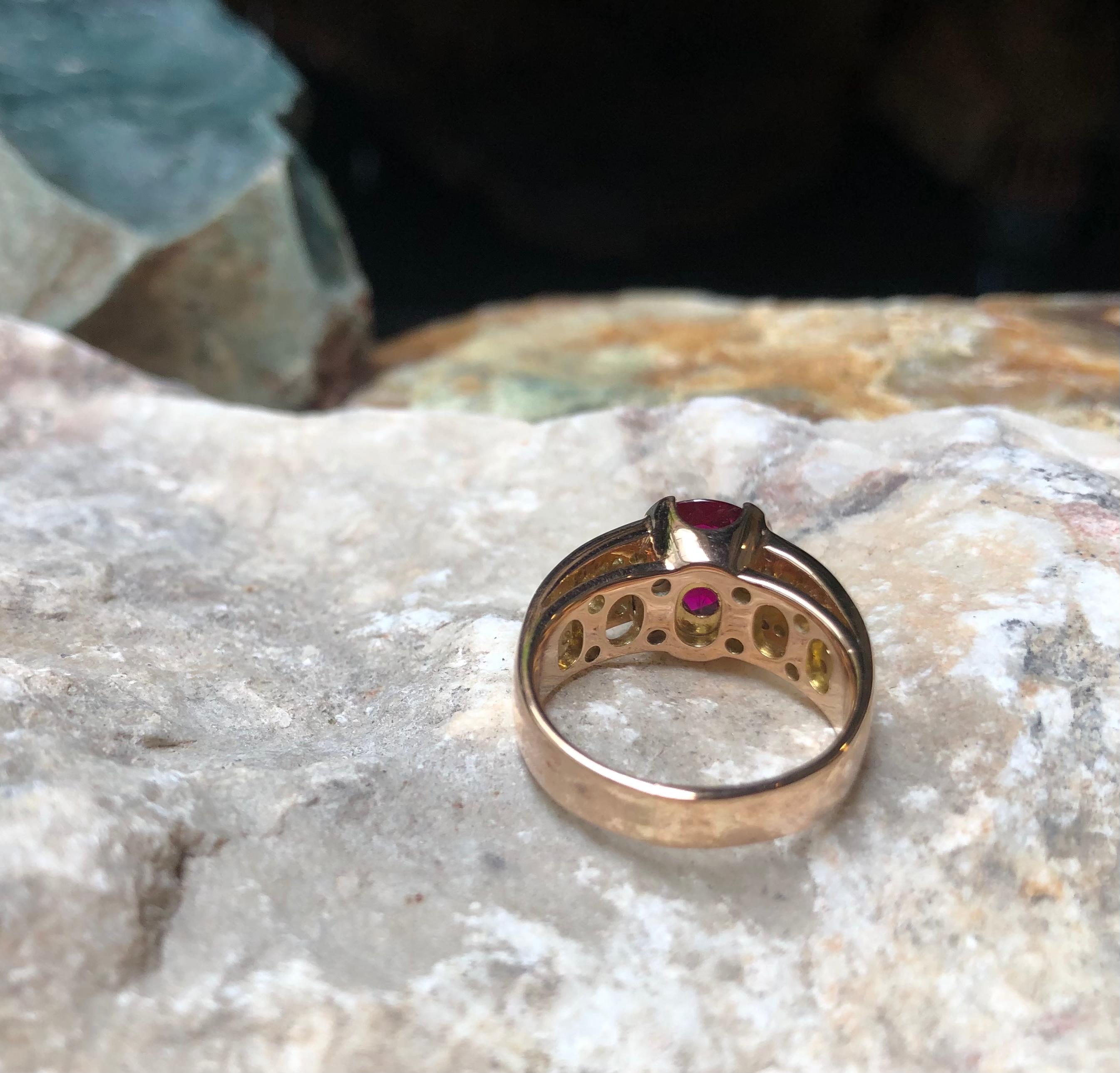 Ruby 3.20 Carat with Diamond 0.58 Carat Ring Set in 18 Karat Pink Gold Settings For Sale 14