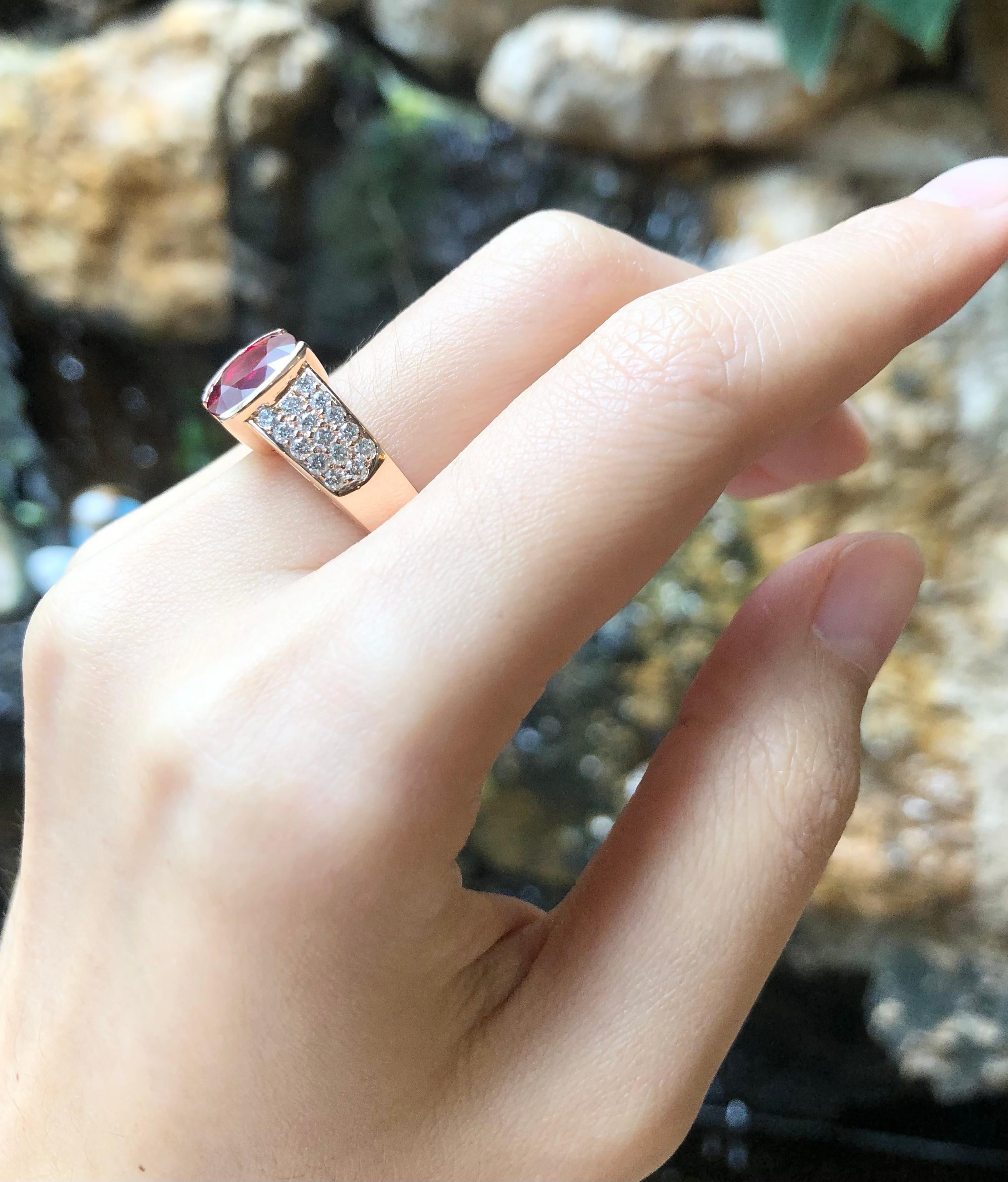 Women's Ruby 3.20 Carat with Diamond 0.58 Carat Ring Set in 18 Karat Pink Gold Settings For Sale