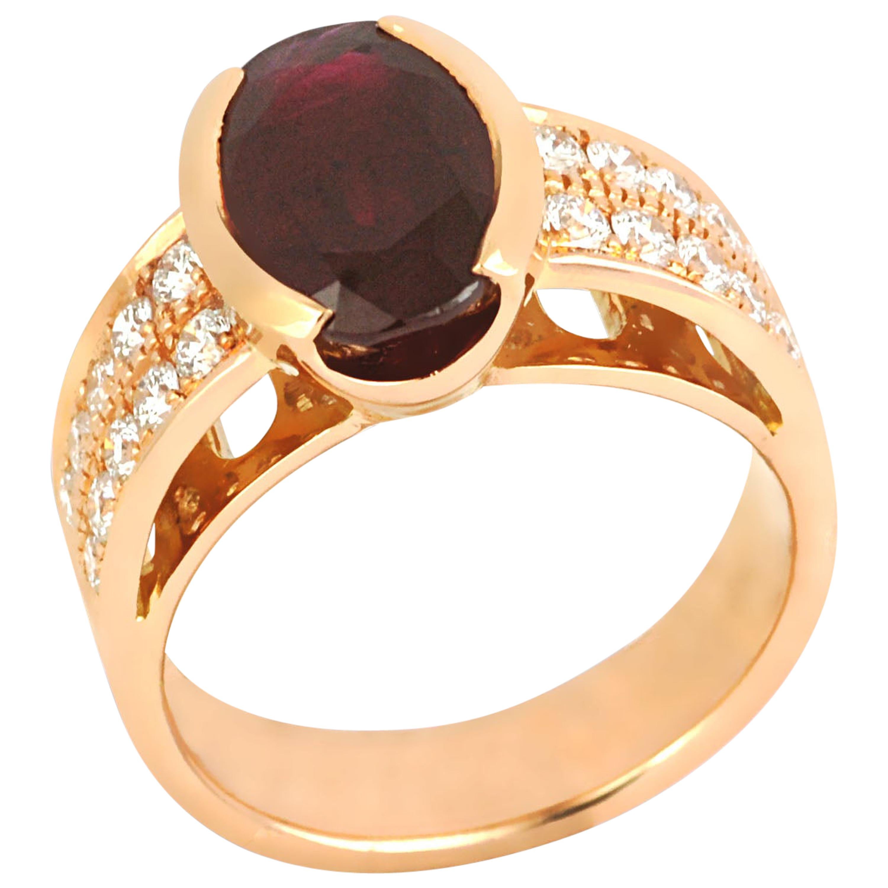 Ruby 3.20 Carat with Diamond 0.58 Carat Ring Set in 18 Karat Pink Gold Settings For Sale