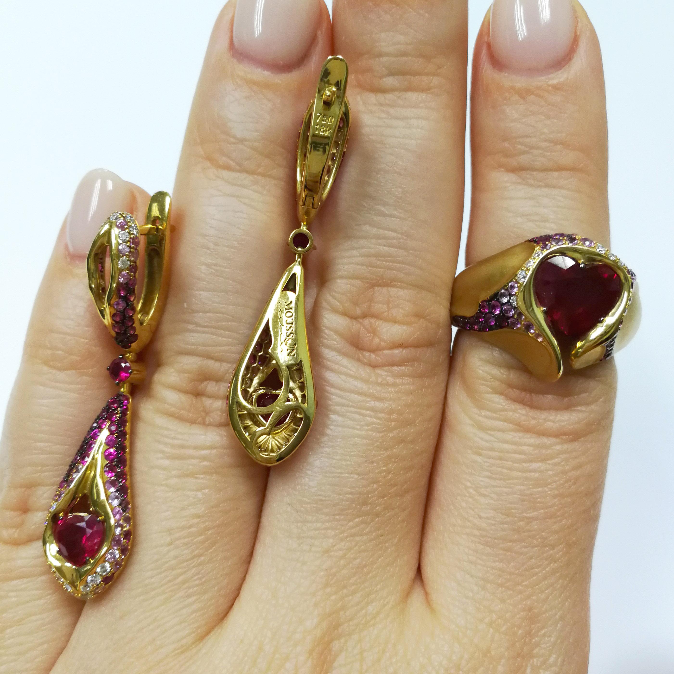 Rubí 3,34 quilates Zafiros rosas Diamantes Oro amarillo de 18 quilates HeartBeat Suite 3