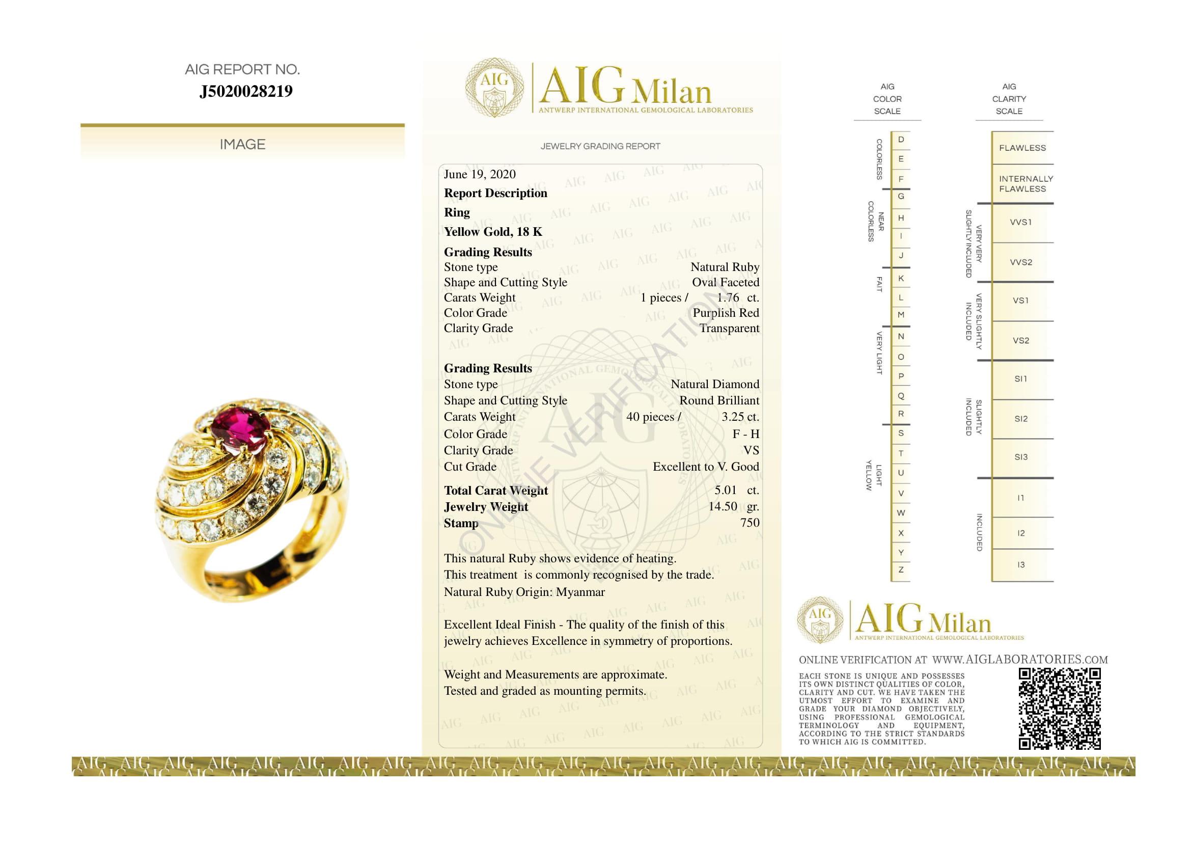 Rubin 40 Diamant 18 Karat Gelbgold Runder Cluster Cocktail Legacy Vintage Ring im Angebot 6