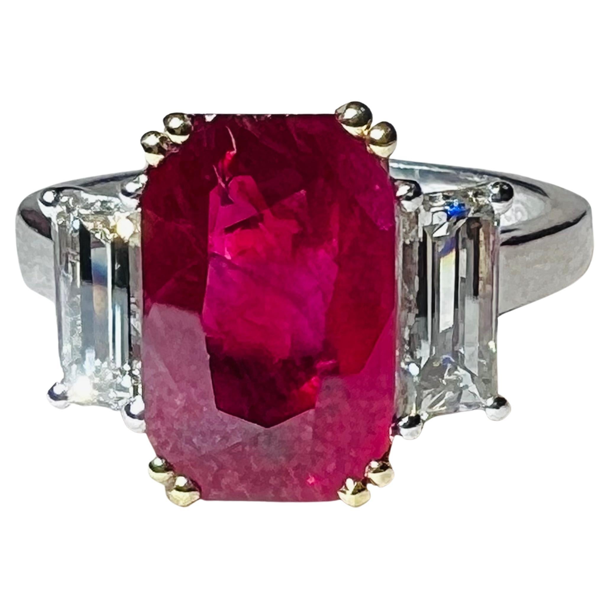 Ruby : 4, 07 Carat and Two Diamonds : 1, 19 Carat Engagement Ring