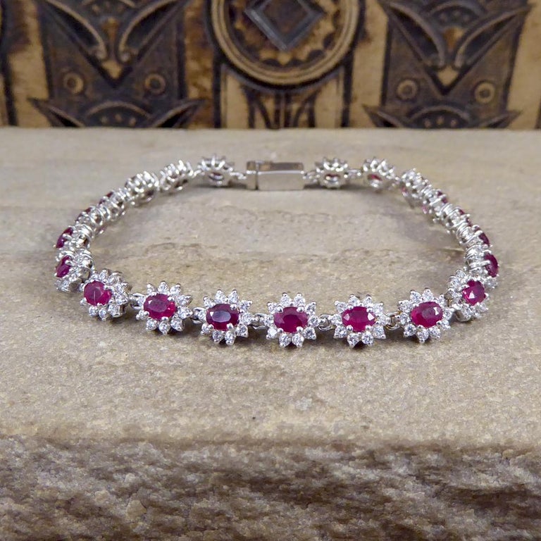 Ruby 4.20 Carat Total and Diamond Cluster Bracelet in 18 Carat White