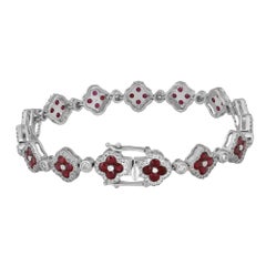 Rubin 5,21 Gesamtkaratgewicht und Diamant 1,84 Gesamtkaratgewicht Klee Kleeblatt Tennisarmband 14K Weißgold 7.2 Zoll