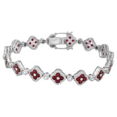 Bracciale Tennis con Rubino 5.21Cttw e Diamante 1.84Cttw Trifoglio in Oro Bianco 14K 7.2 In