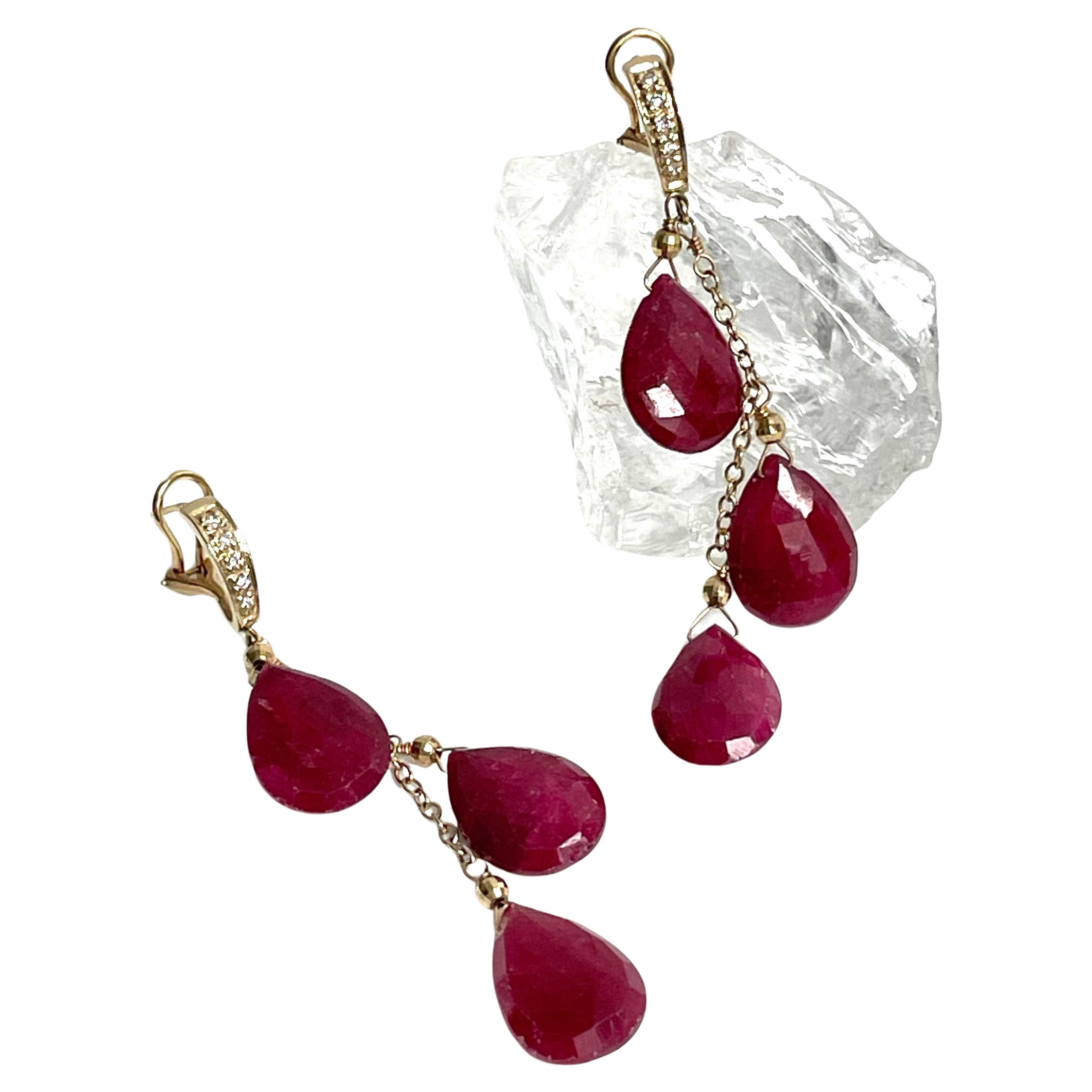 Artisan Ruby 61cts and Diamonds Omega back Paradizia Earrings For Sale