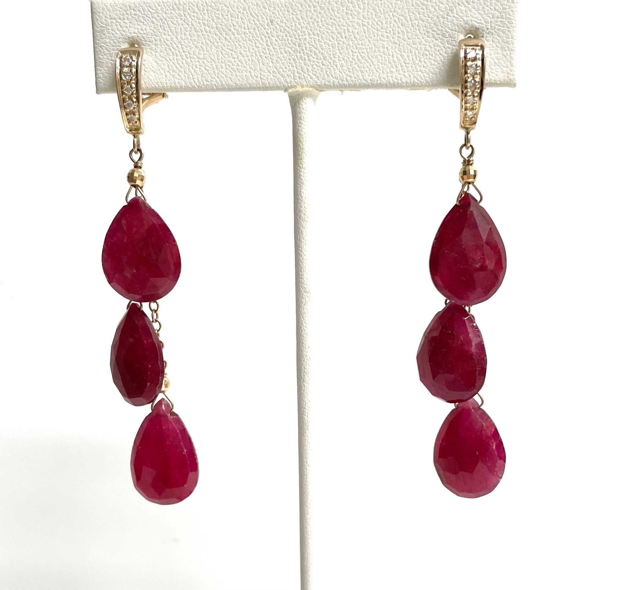 Ruby 61cts and Diamonds Omega back Paradizia Earrings In New Condition For Sale In Laguna Beach, CA