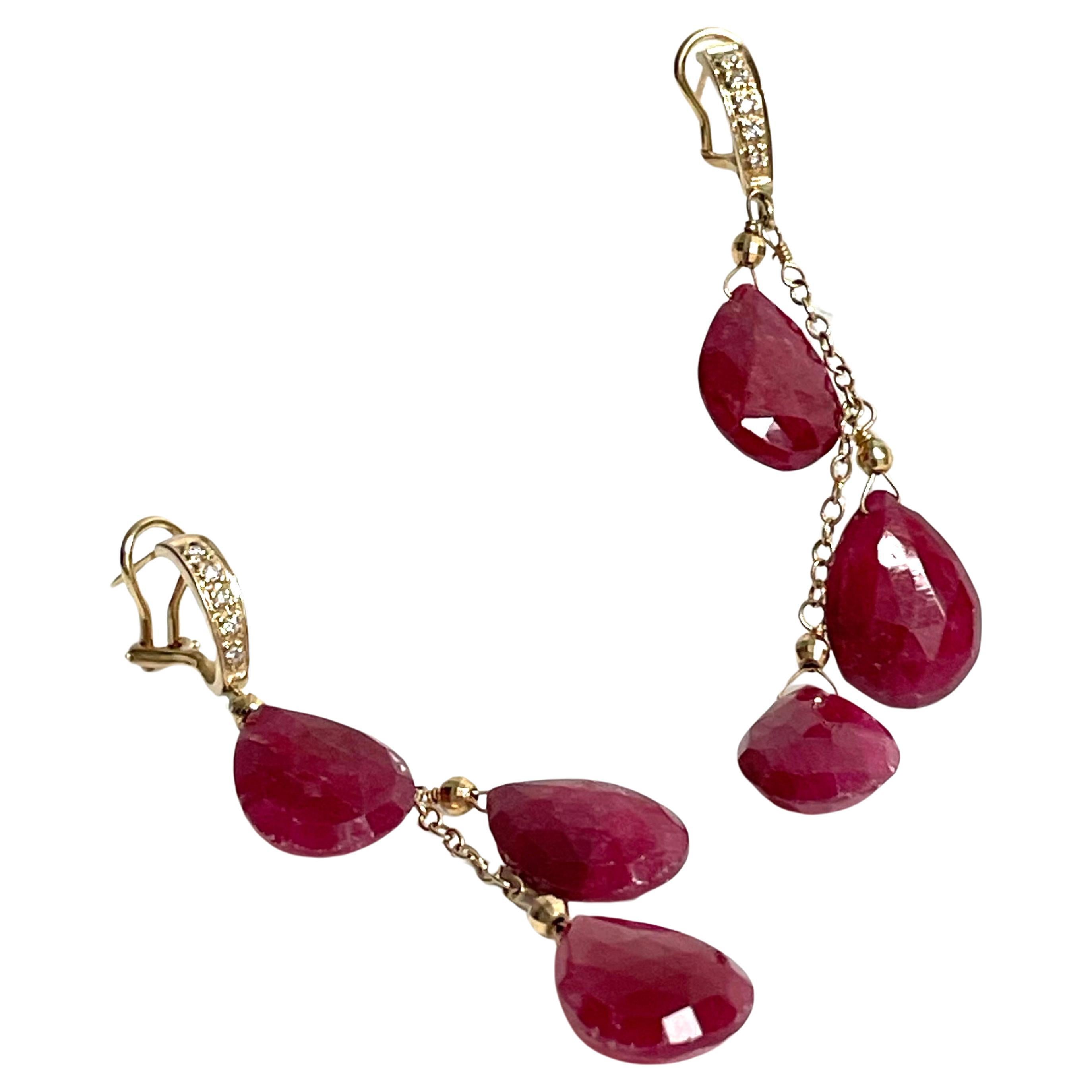 Women's Ruby 61cts and Diamonds Omega back Paradizia Earrings For Sale