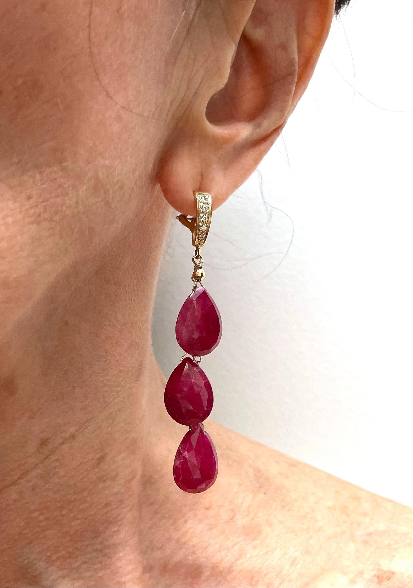 Pear Cut Ruby 61cts and Diamonds Omega back Paradizia Earrings For Sale