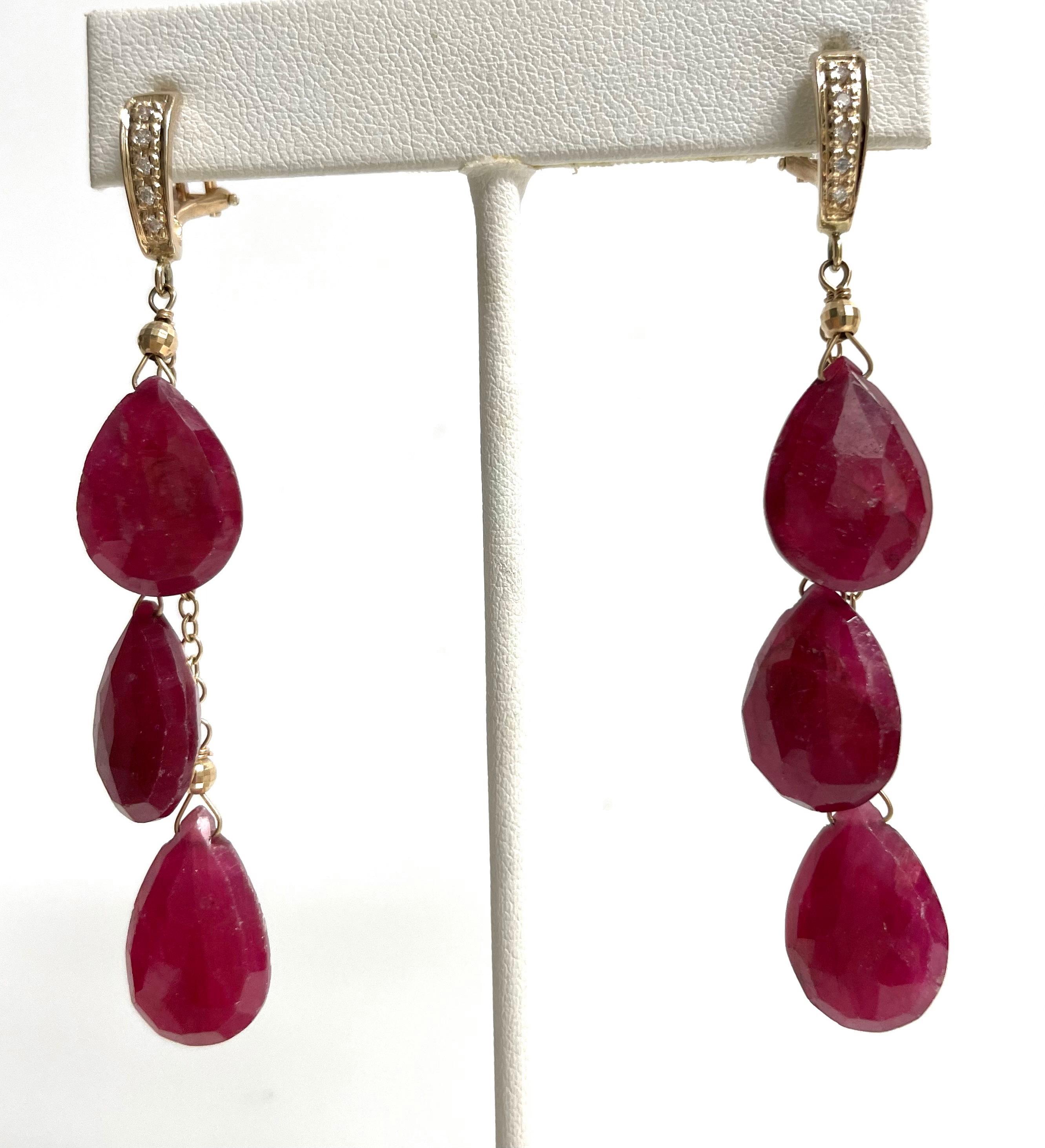 Ruby 61cts and Diamonds Omega back Paradizia Earrings For Sale 2