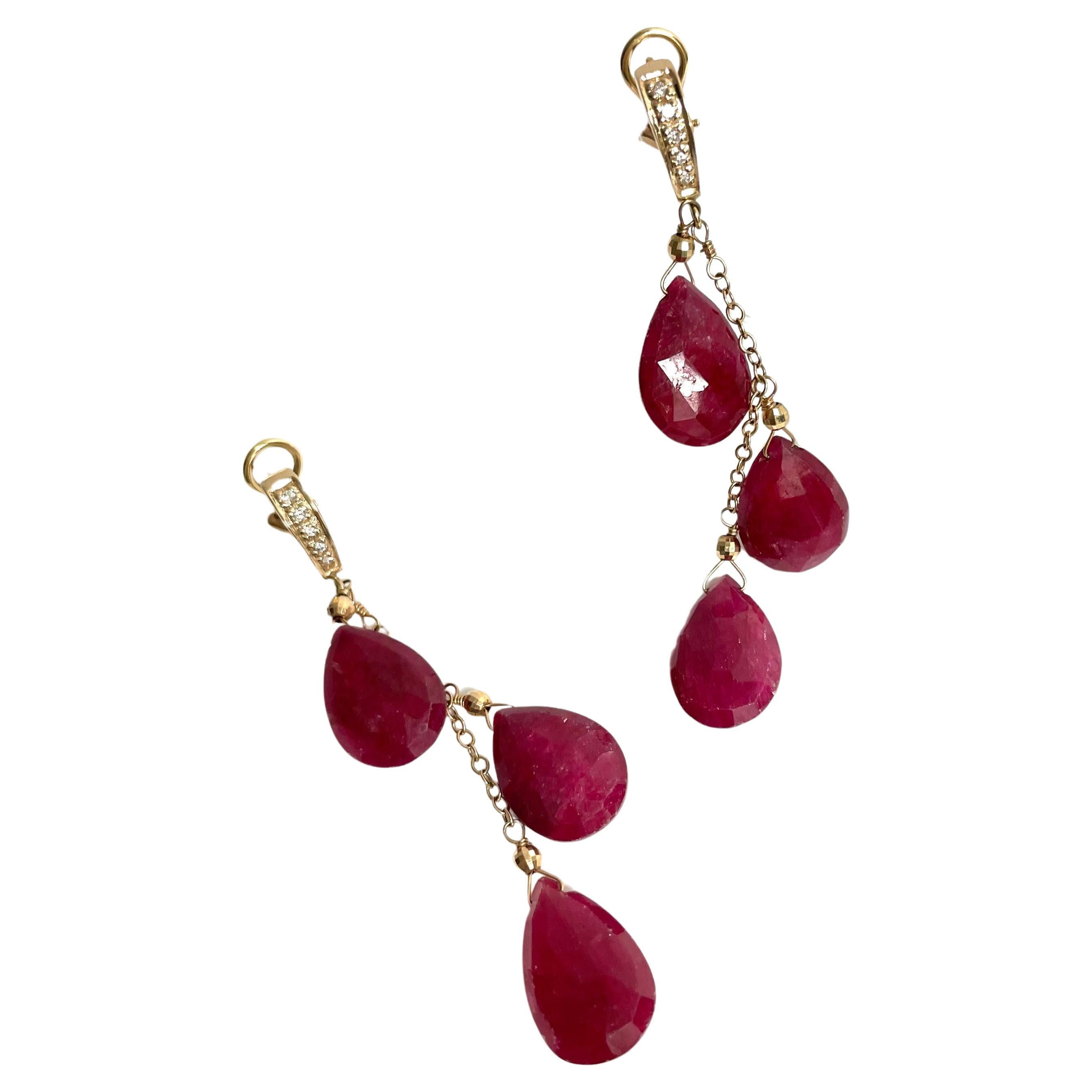 Ruby 61cts and Diamonds Omega back Paradizia Earrings For Sale 3