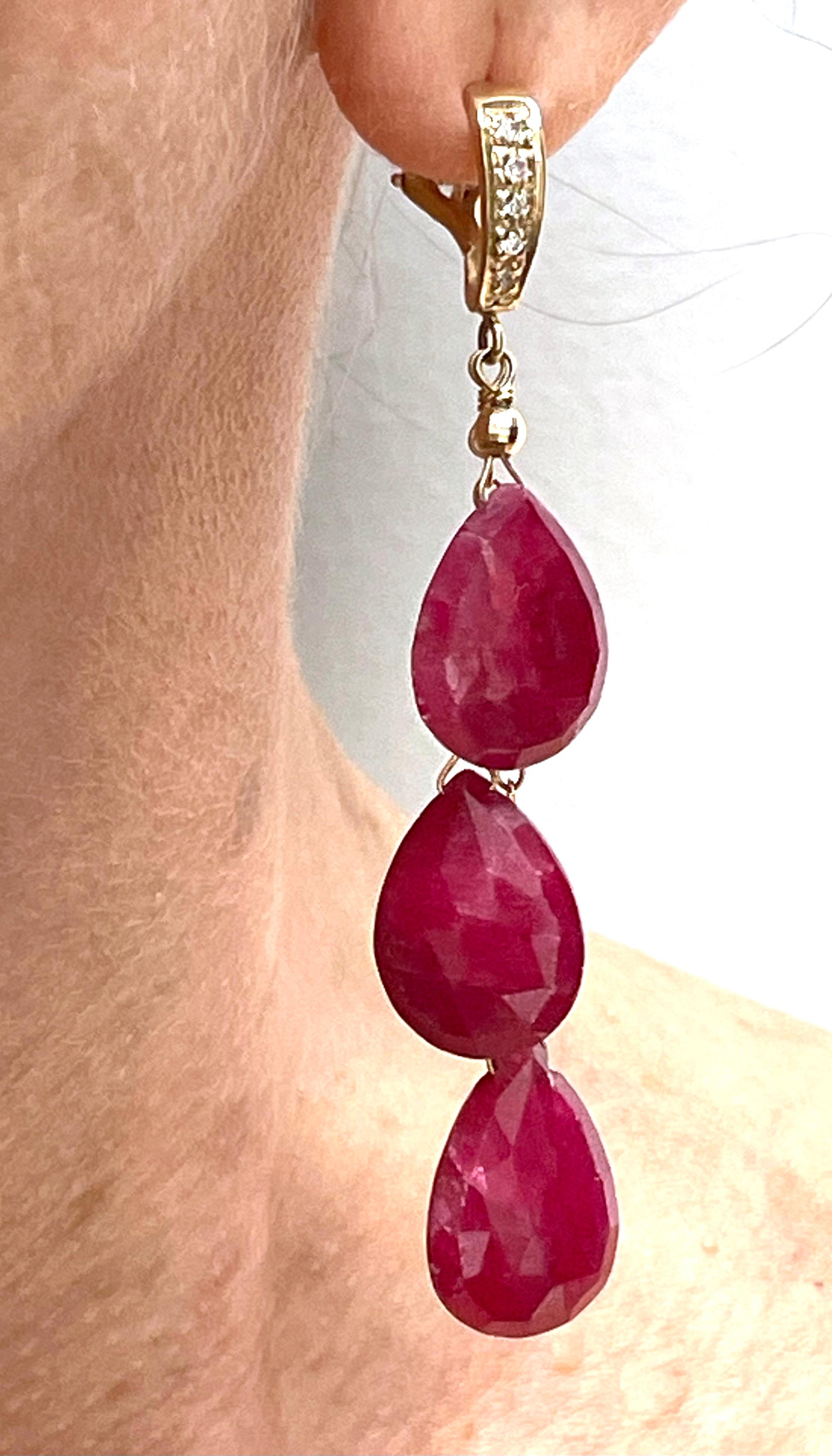 Ruby 61cts and Diamonds Omega back Paradizia Earrings For Sale 1
