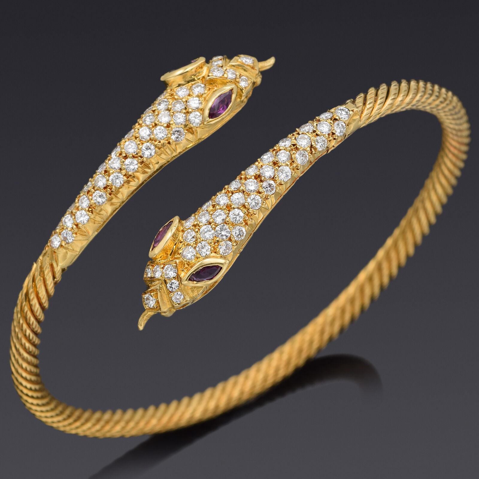 Women's Ruby & 6.40TCW Diamond Yellow Gold Snake Collar Necklace & Wrap Bracelet Set For Sale