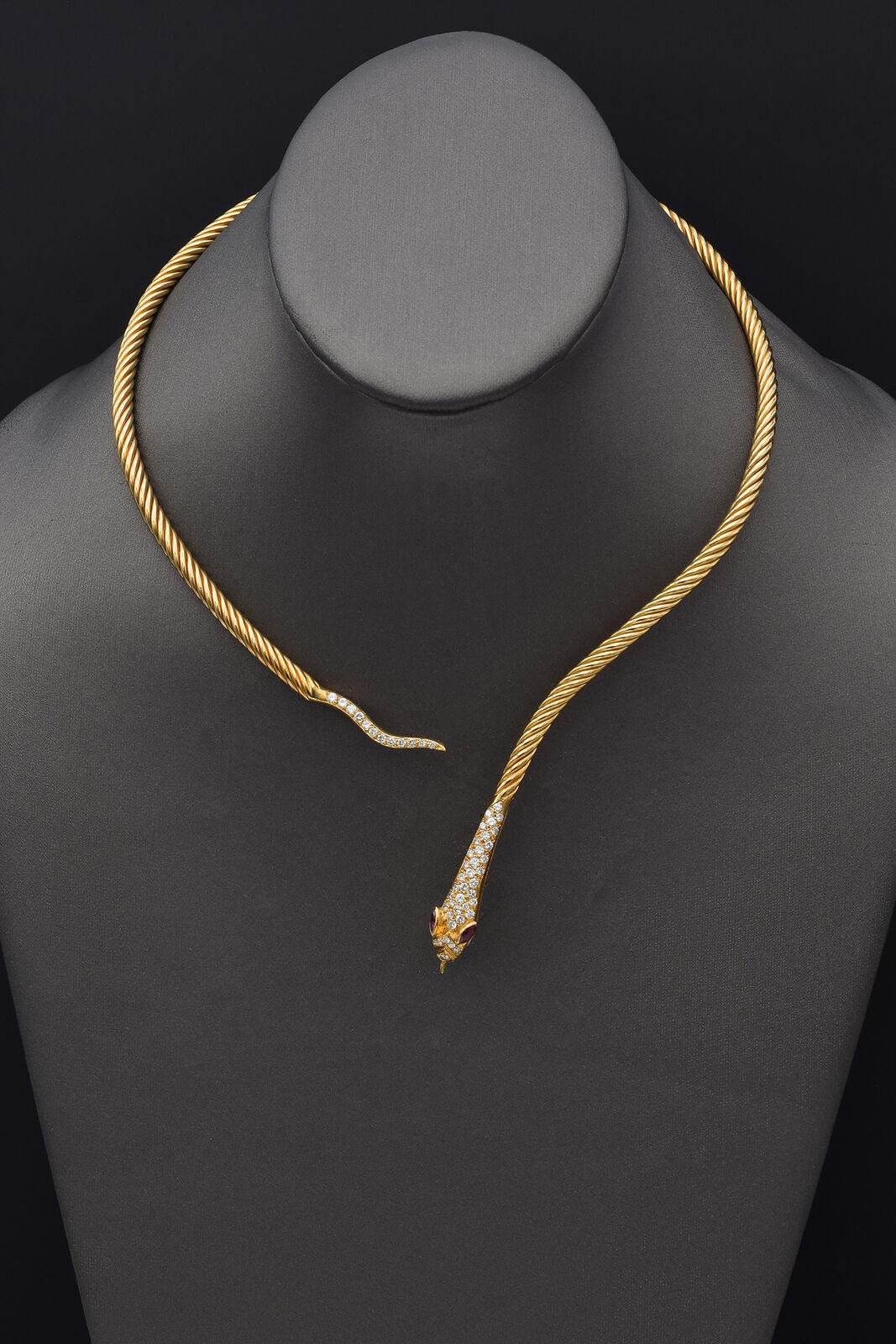 Ruby & 6.40TCW Diamond Yellow Gold Snake Collar Necklace & Wrap Bracelet Set For Sale 1