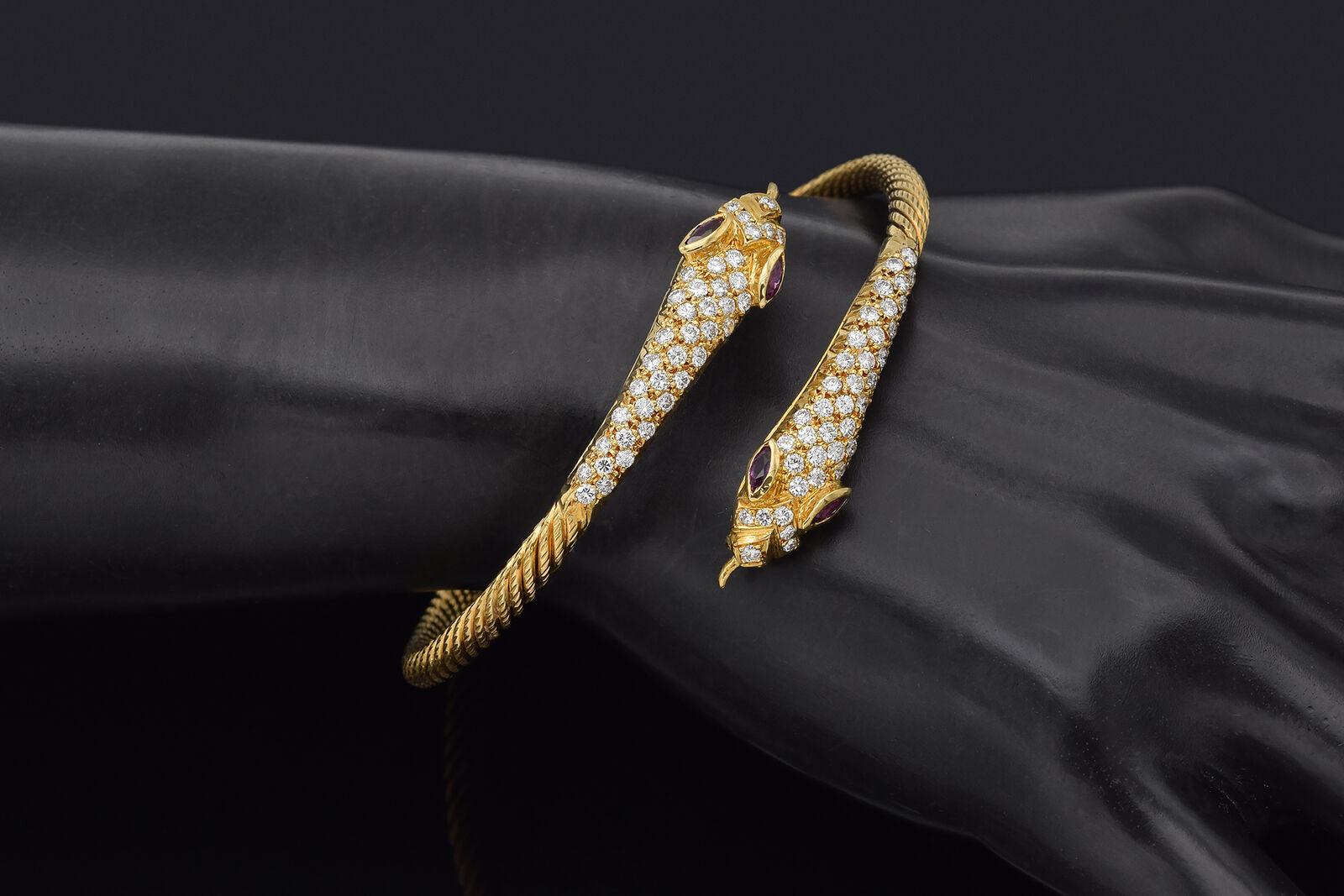 Ruby & 6.40TCW Diamond Yellow Gold Snake Collar Necklace & Wrap Bracelet Set For Sale 2