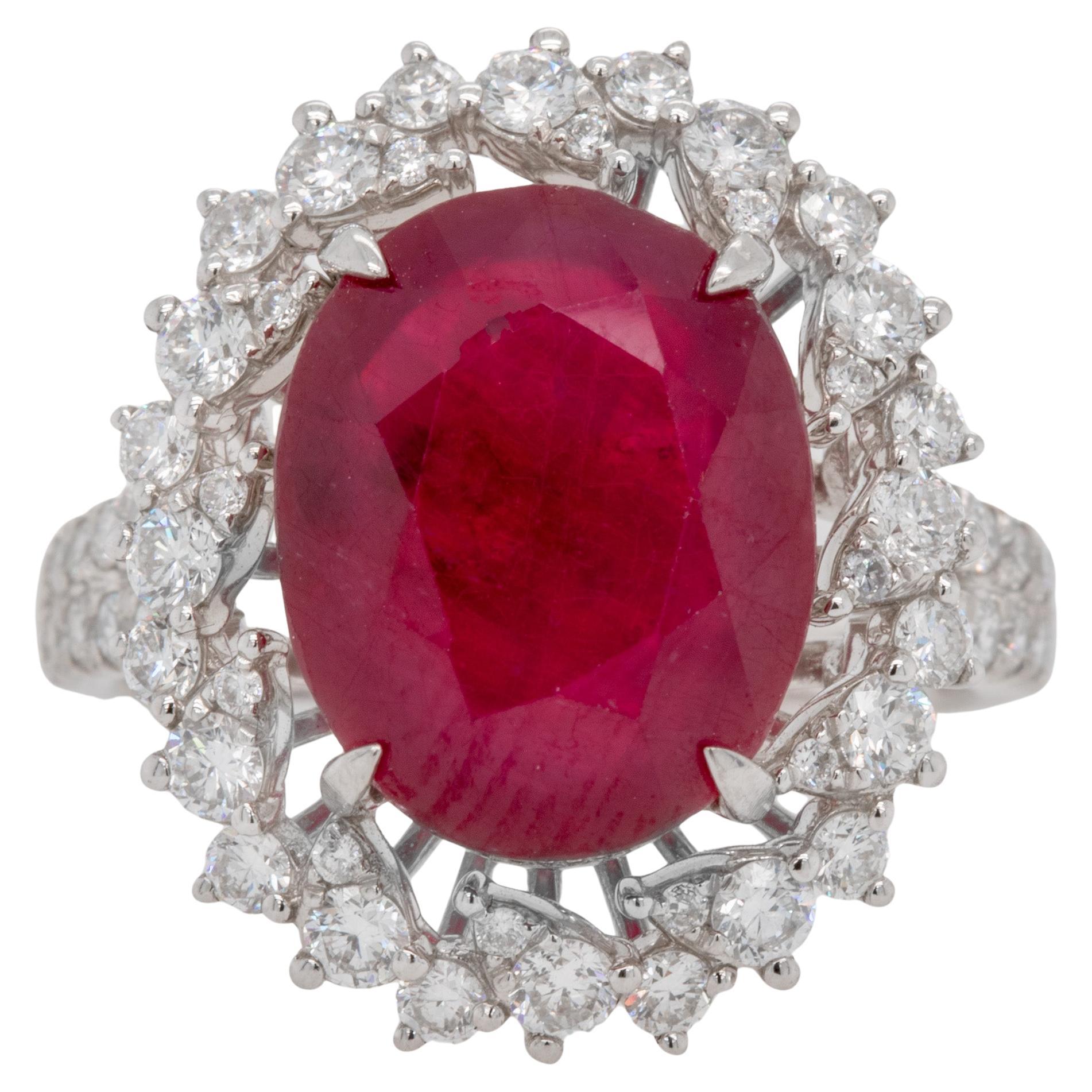 Ruby 6.50 Carat Ring with Diamonds 1.40 Carats Total 14k Gold For Sale