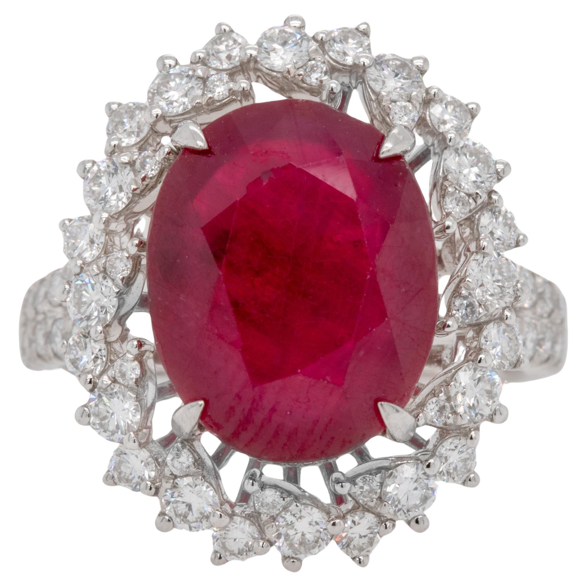 Ruby 6.50 Carat Ring with Diamonds 1.40 Carats Total 14k Gold For Sale