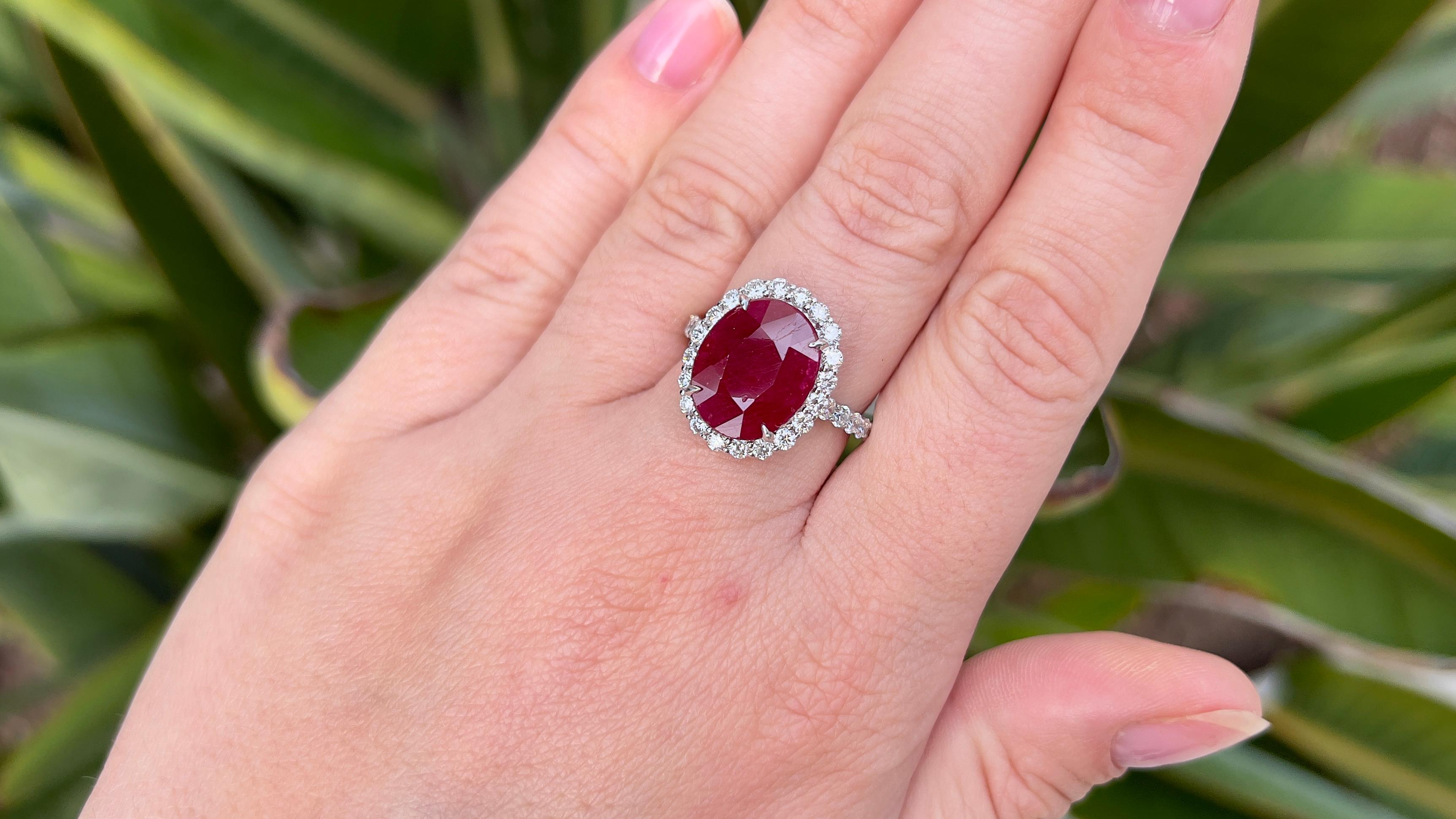 Oval Cut Ruby 6.50 Carat Ring with Diamonds 18K Gold