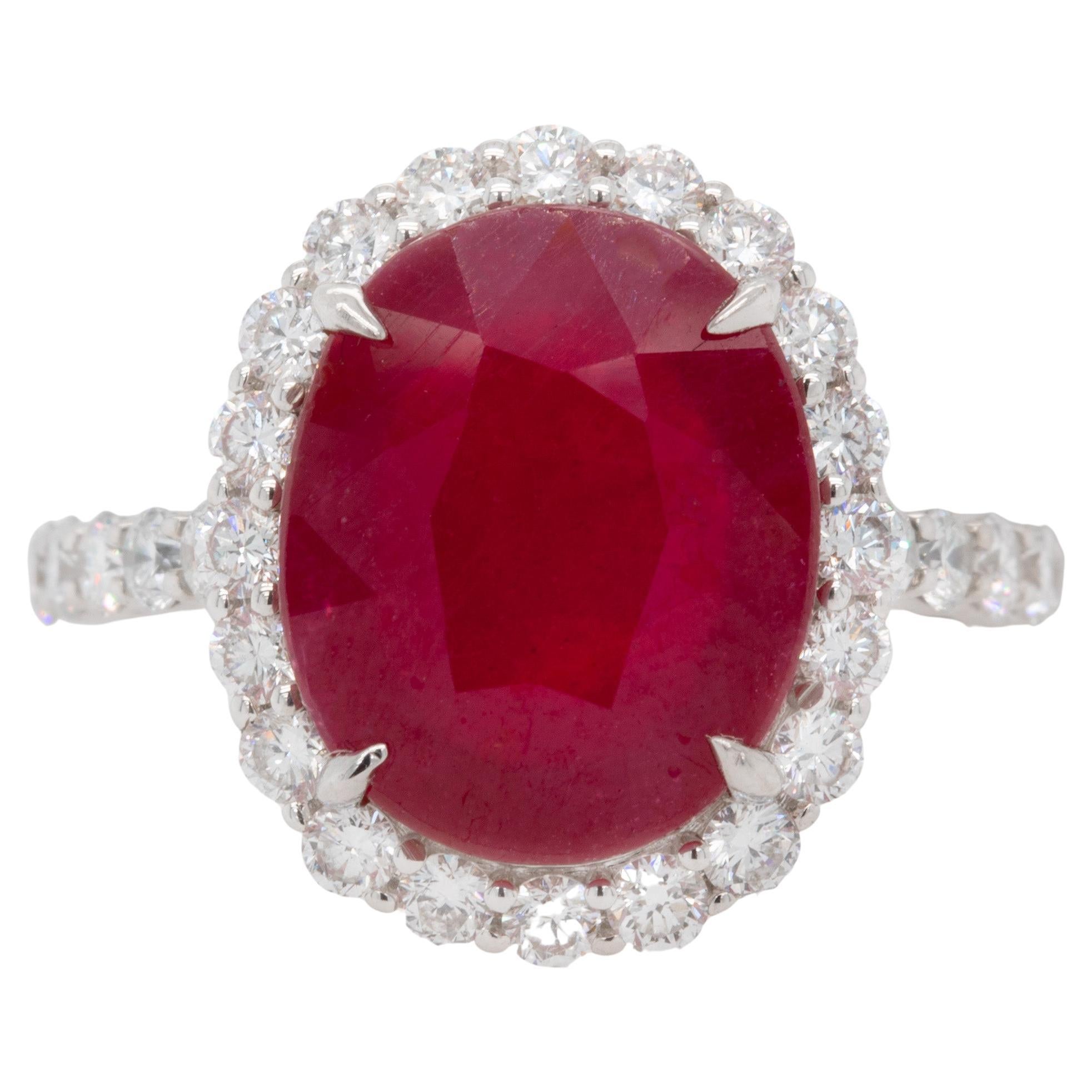Ruby 6.50 Carat Ring with Diamonds 18K Gold