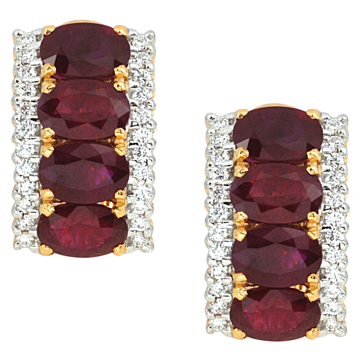 Ruby 8.22 Carat with Diamond 0.56 Carat Earrings set in 18 Karat Gold Settings