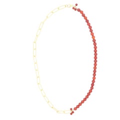 Ruby Agate and Sterling Silver with 18K Gold Overlay Paperclip Link Necklace 18”